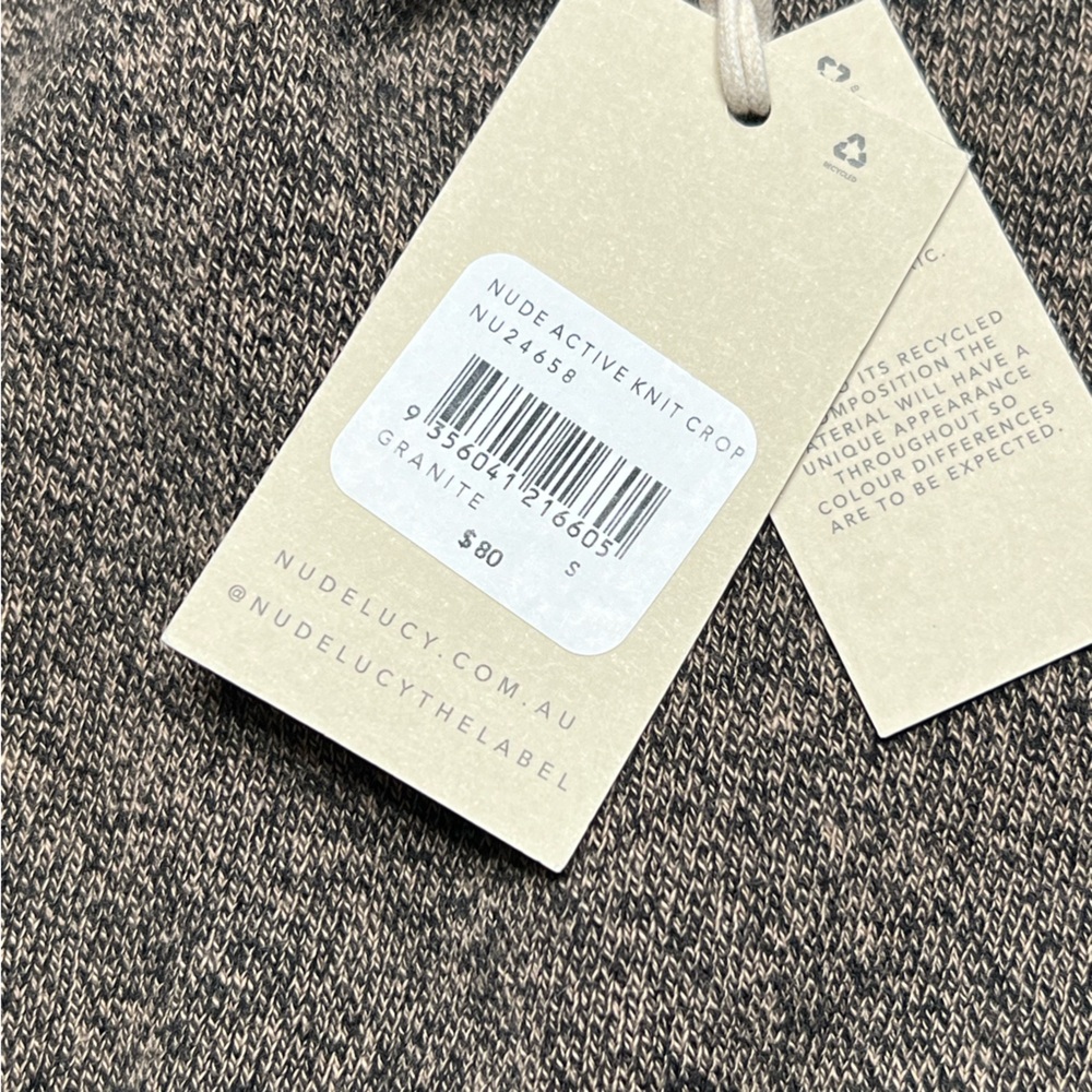 Nude Lucy Active Knit Crop Tank, Black/ Brown Heather, size S NWT - Picture 7 of 8